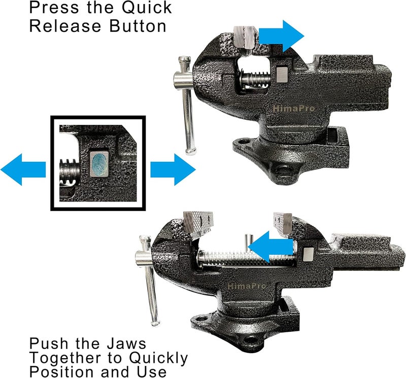 HimaPro Dual Purpose Bench Vise | Table Vise Clamp-On with Quick Adjustment Universal Rotate 360° - 3.3Inch Metallic Black - Portable Vise for Woodworking, Metal Stamping, and DIY Jobs - Image 4